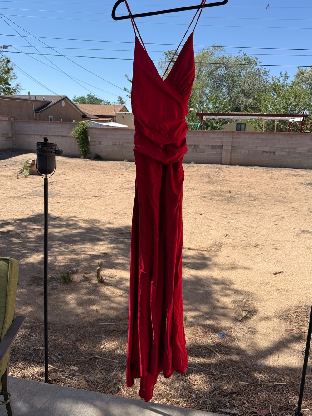 Red Spaghetti Strap Formal Maxi Dress with Ted Satin Draped Waist